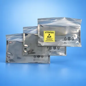 Resealable shielding bags with yellow ESD warning labels