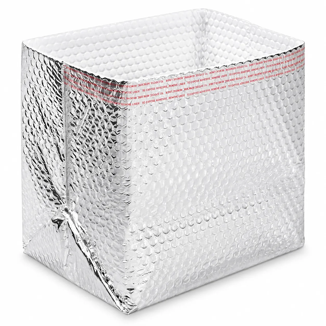 Open reflective box liner showing its bubble surface