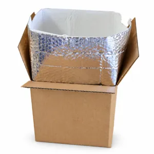 Reflective liner fitted inside an open cardboard carton