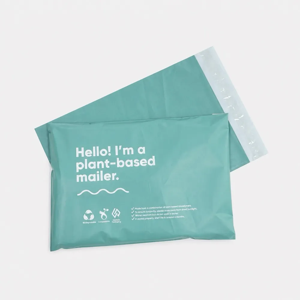 Turquoise printed mailers with overlapping flaps