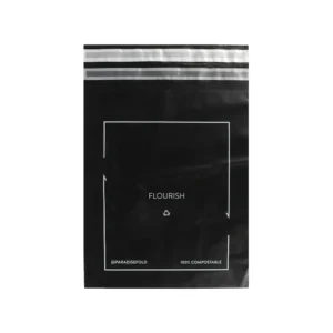 Black printed mailer with an adhesive sealing flap