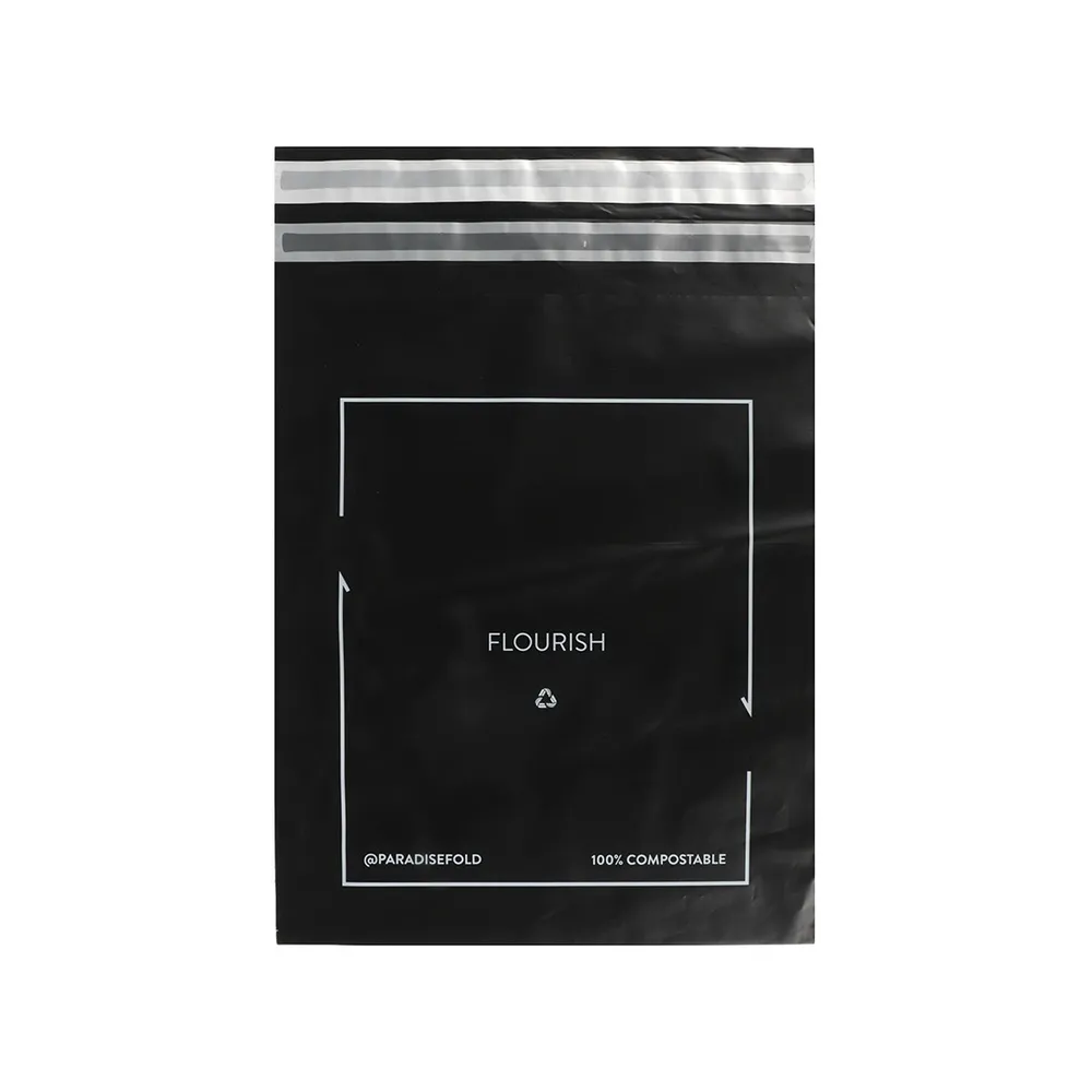 Black printed mailer with an adhesive sealing flap