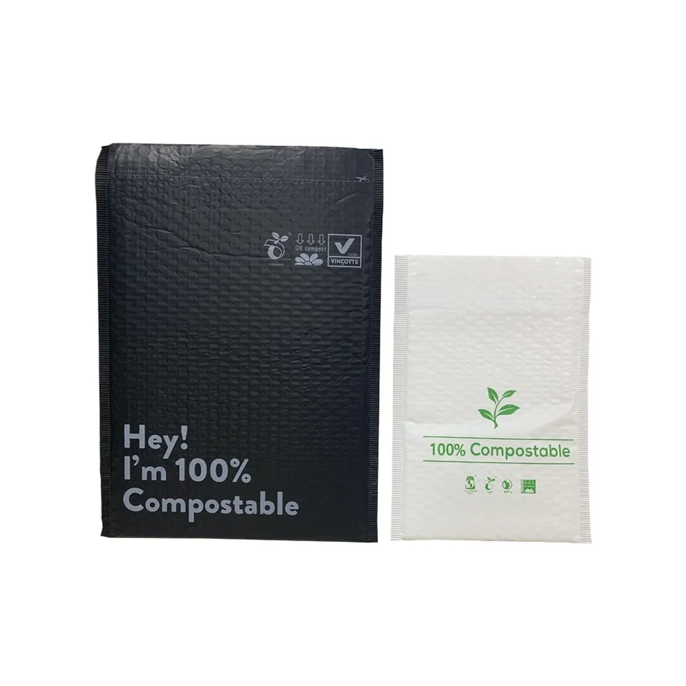 Black and white bubble mailers shown side by side