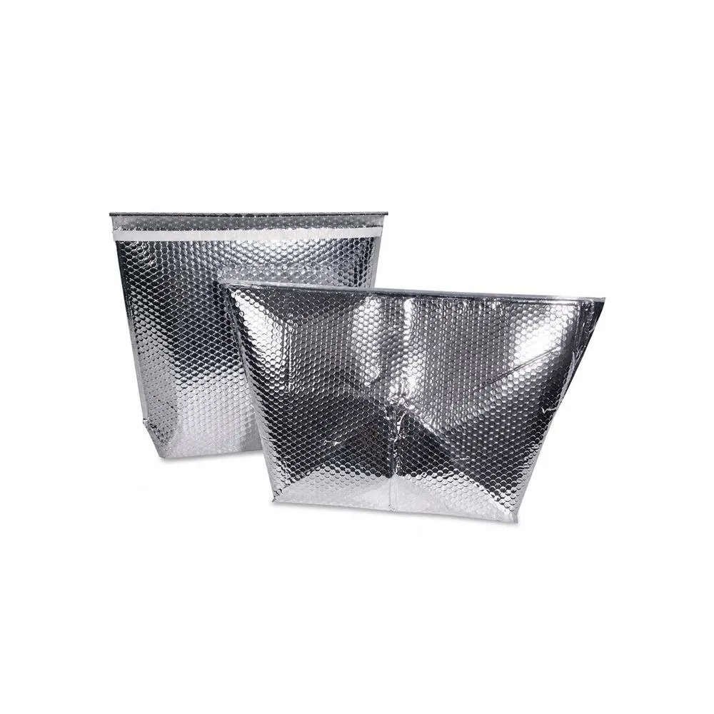 Two silver reflective liner pouches shown side by side