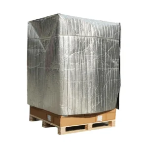 Reflective cover fitted around a load on a wooden pallet