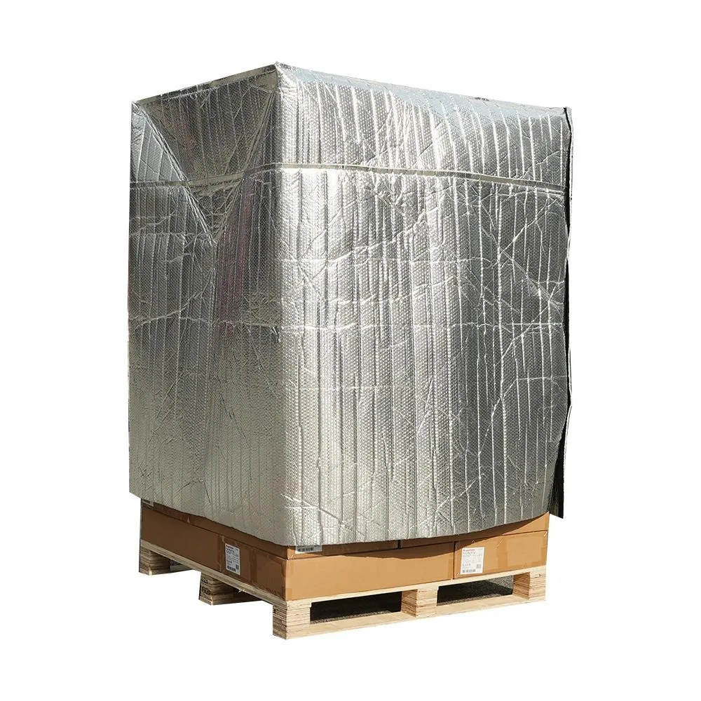 Reflective cover fitted around a load on a wooden pallet