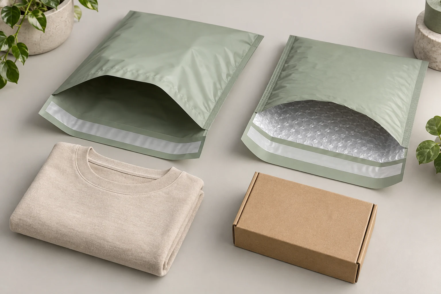 Illustration of open plain and bubble-lined mailers showing internal space and closure flaps