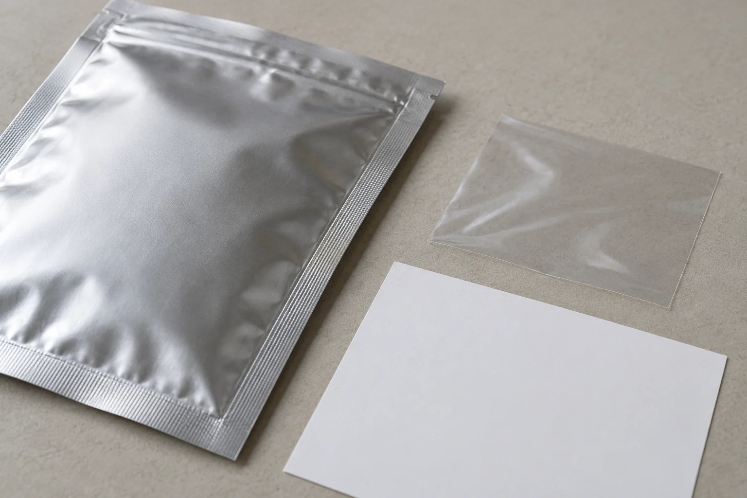 Close view of an unmarked pouch edge and separate film sample