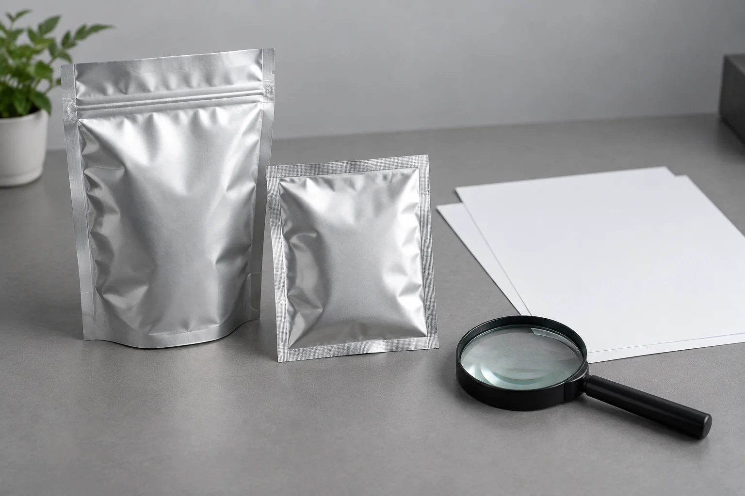 Generic metallic pouches and blank documents for evidence review