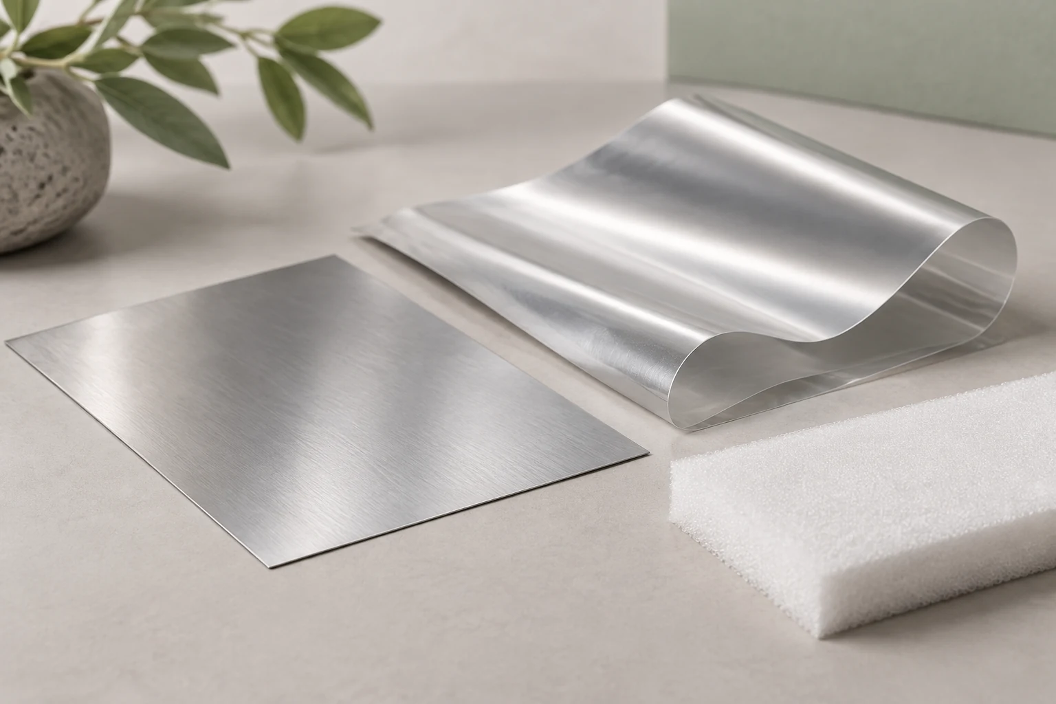 Illustration of silver surface samples and a foam offcut